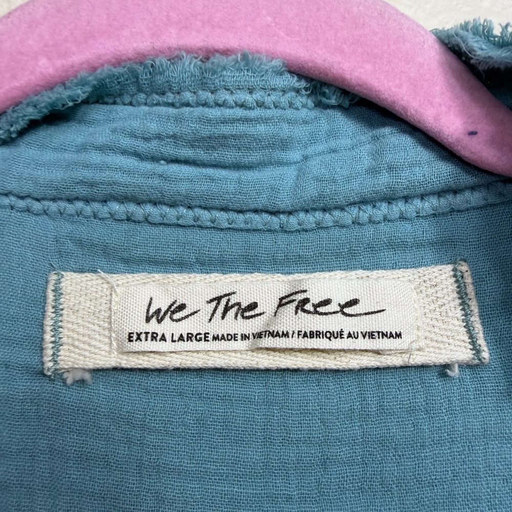 FREE PEOPLE Summer Daydream Tunic Button Blouse Top XL Teal Gauzy Spring - Picture 5 of 5